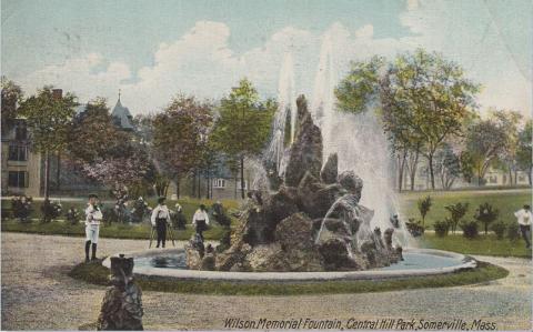 post card of Wilson Memorial Fountain, Central Hill Park