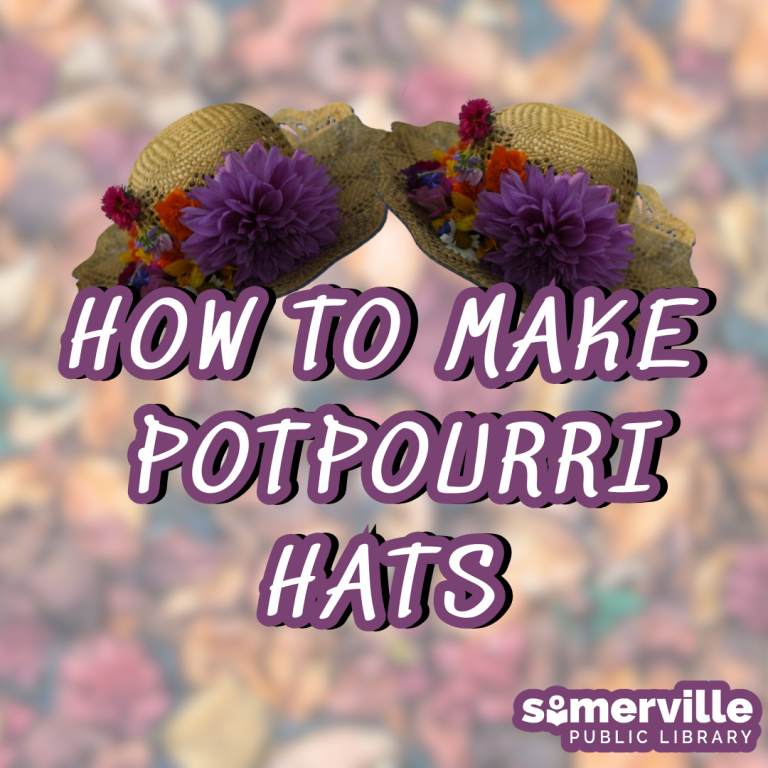 A blurred potpourri background has text "How to Make Potpourri Hats" and is surrounded by two potpourri hats. SPL logo on the bottom.