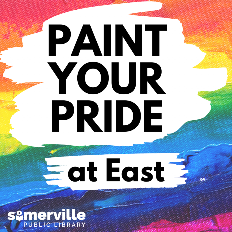 A painted rainbow background, with text in the foreground reading "paint your pride at East".