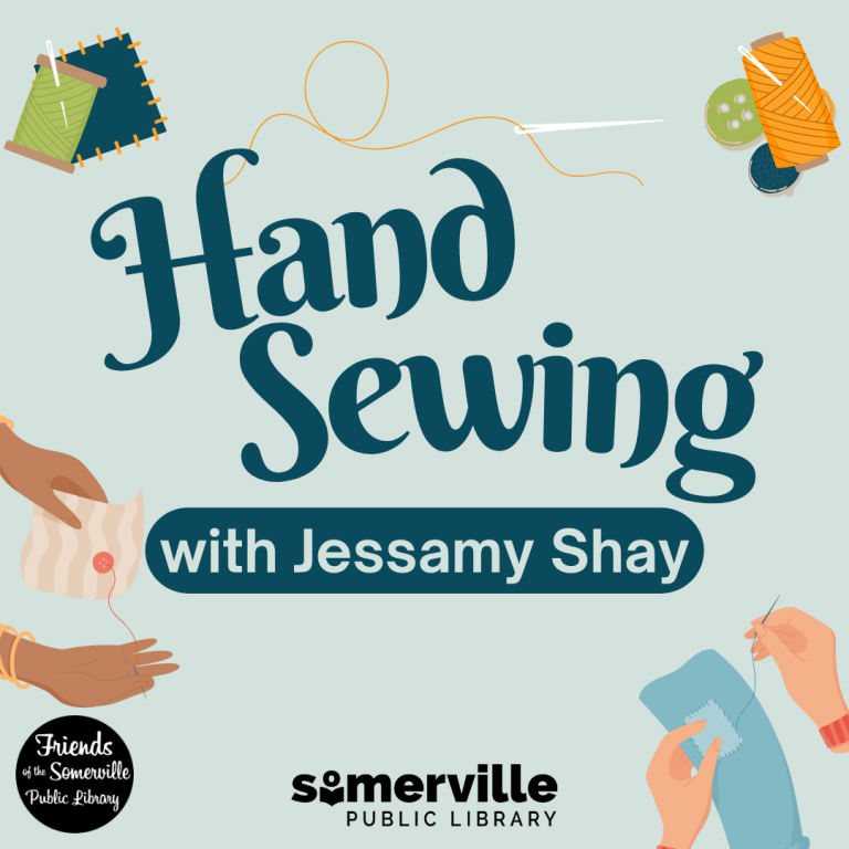 Sewing notions and hands at work sewing. Text reads "hand sewing with jessamy shay."